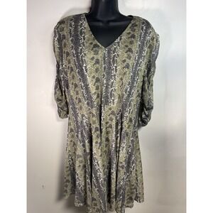 Cato Women's Grey Multicolor Ruched Sleeve Dress Size L Snakeskin Design